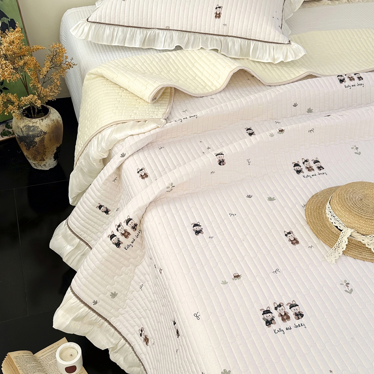 91家纺网 家纺一手货源 找家纺 美优兰 2026新款全棉13372法式花边床盖（含买家秀） 奶酪兔