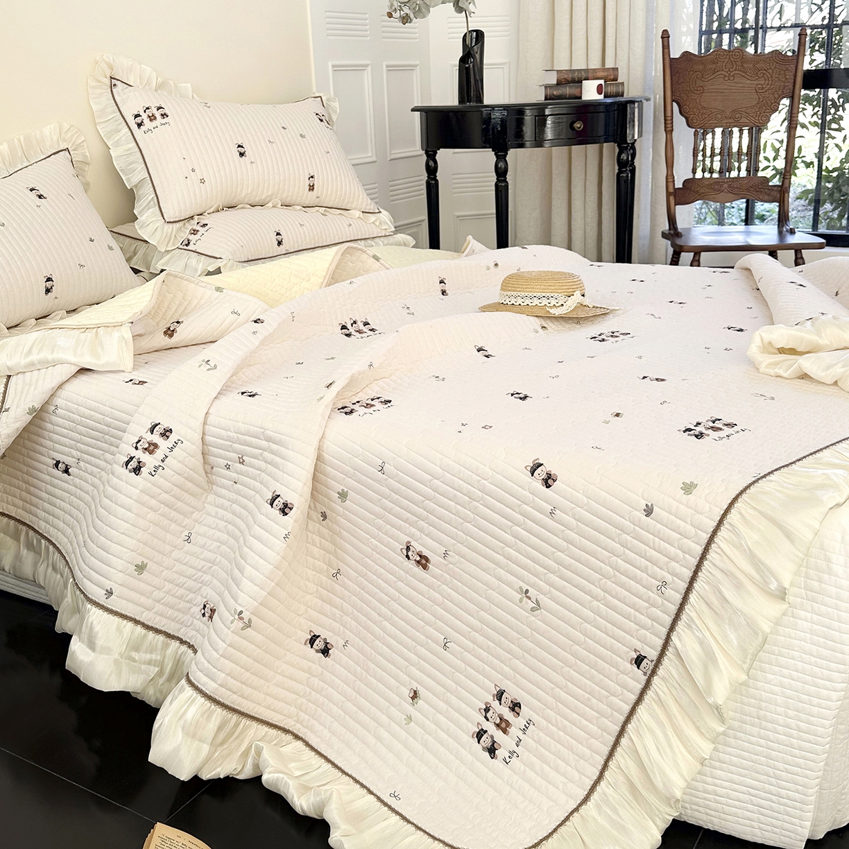 91家纺网 家纺一手货源 找家纺 美优兰 2026新款全棉13372法式花边床盖（含买家秀） 奶酪兔