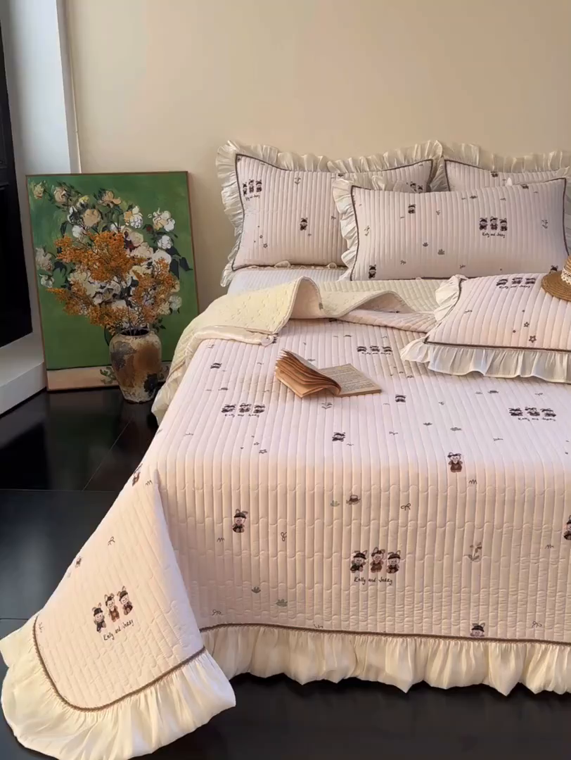 91家纺网 家纺一手货源 找家纺 美优兰 2026新款全棉13372法式花边床盖（含买家秀） 奶酪兔