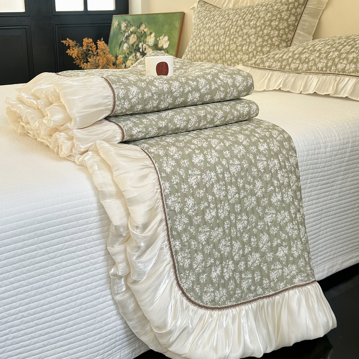 91家纺网 家纺一手货源 找家纺 美优兰 2026新款全棉13372法式花边床盖（含买家秀） 青棠