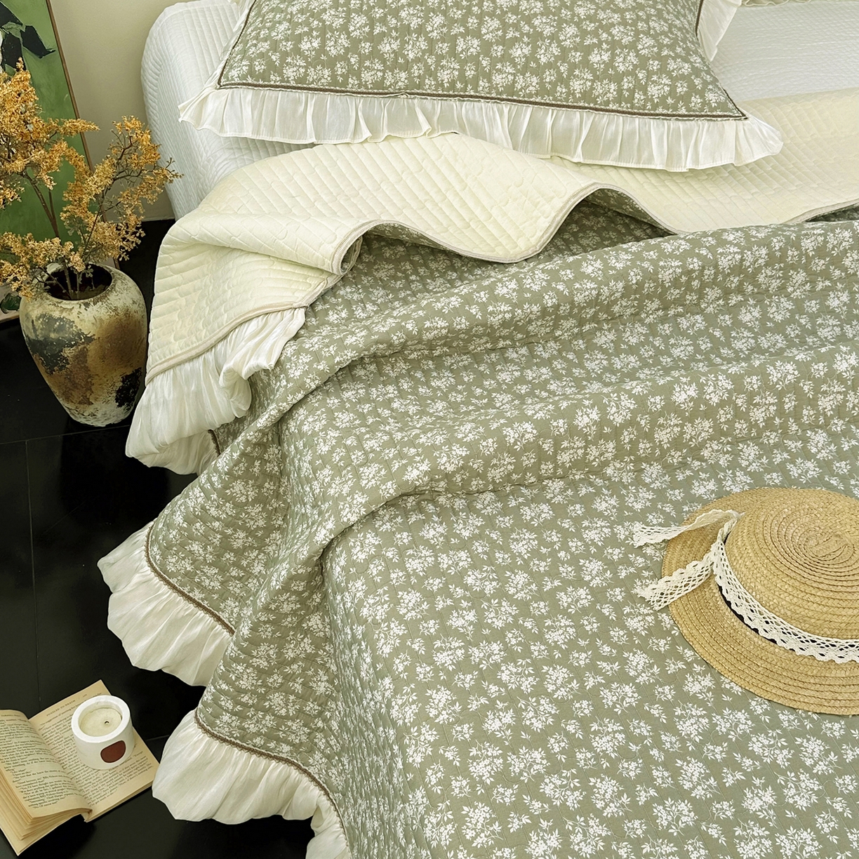 91家纺网 家纺一手货源 找家纺 美优兰 2026新款全棉13372法式花边床盖（含买家秀） 青棠