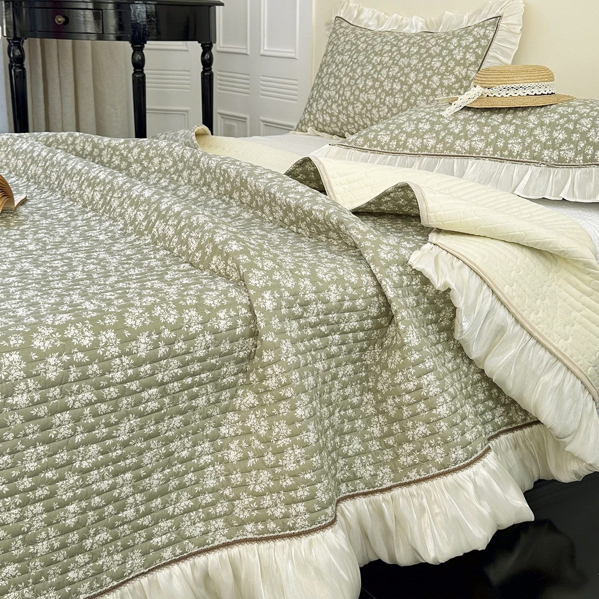 91家纺网 家纺一手货源 找家纺 美优兰 2026新款全棉13372法式花边床盖（含买家秀） 青棠