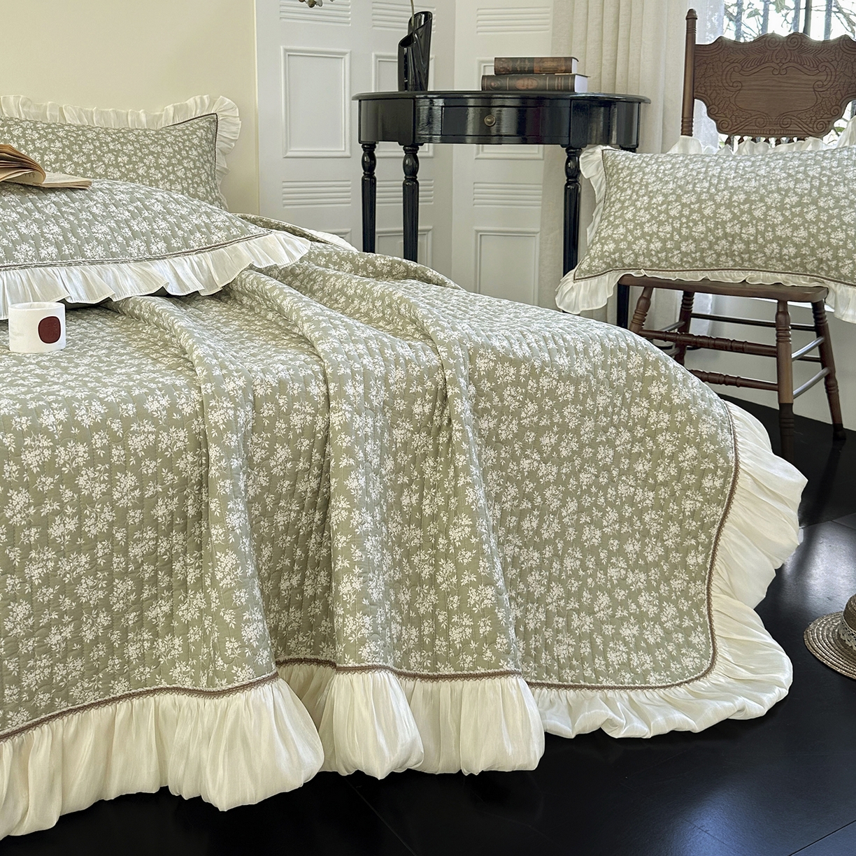 91家纺网 家纺一手货源 找家纺 美优兰 2026新款全棉13372法式花边床盖（含买家秀） 青棠