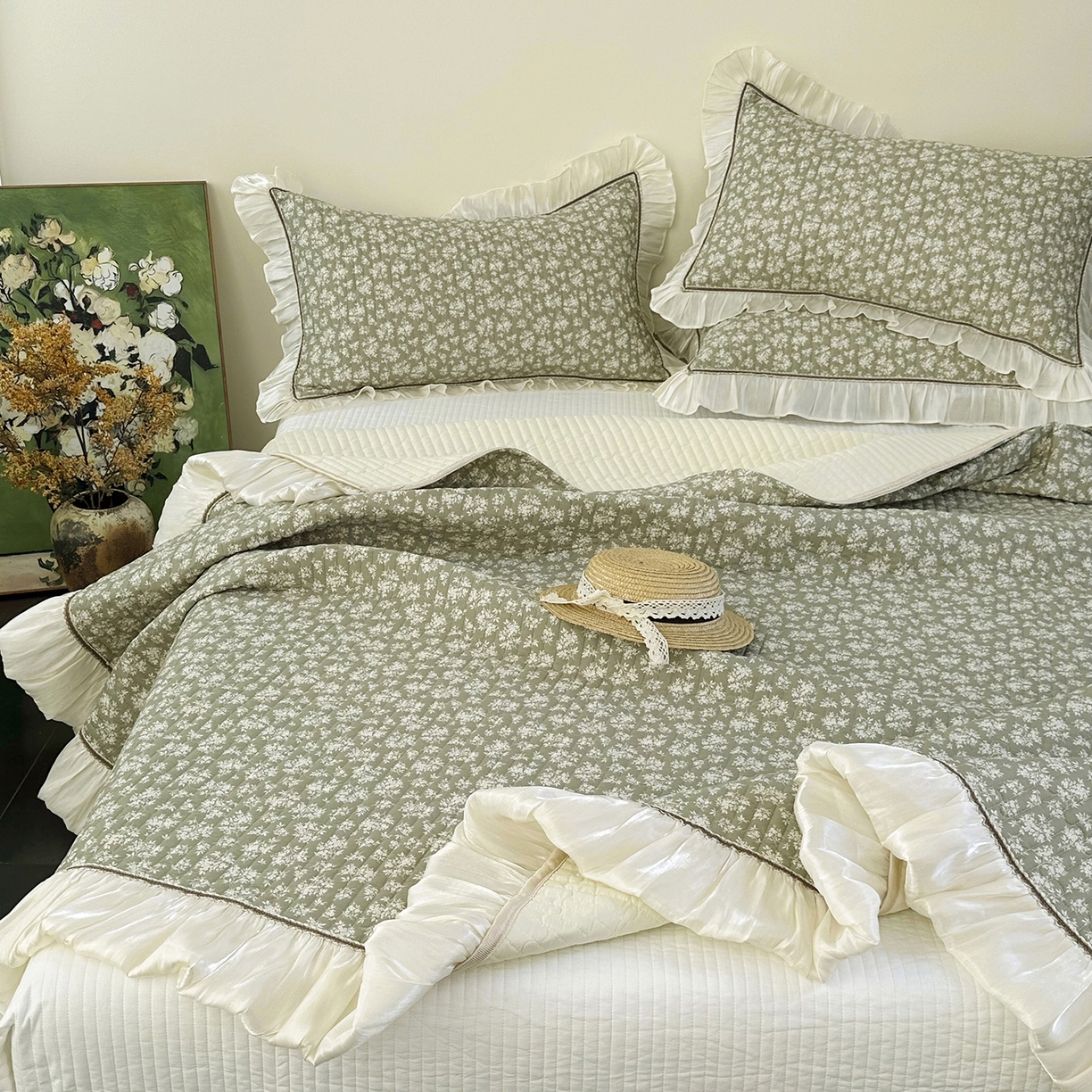 91家纺网 家纺一手货源 找家纺 美优兰 2026新款全棉13372法式花边床盖（含买家秀） 青棠