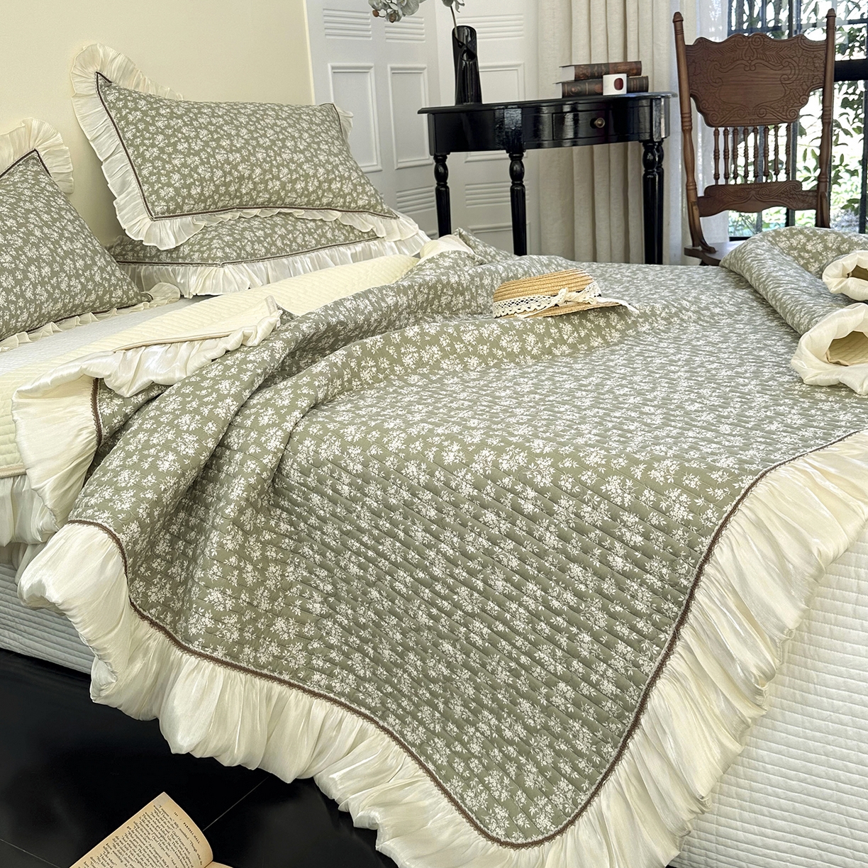 91家纺网 家纺一手货源 找家纺 美优兰 2026新款全棉13372法式花边床盖（含买家秀） 青棠