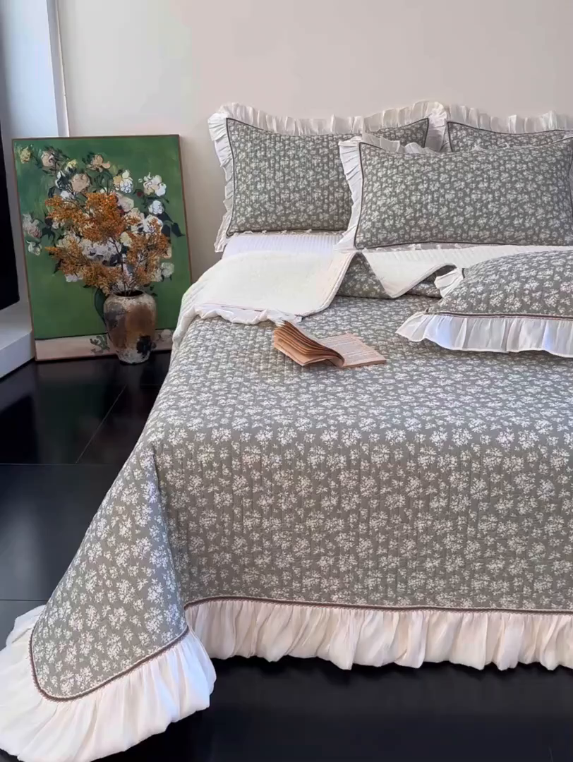 91家纺网 家纺一手货源 找家纺 美优兰 2026新款全棉13372法式花边床盖（含买家秀） 青棠