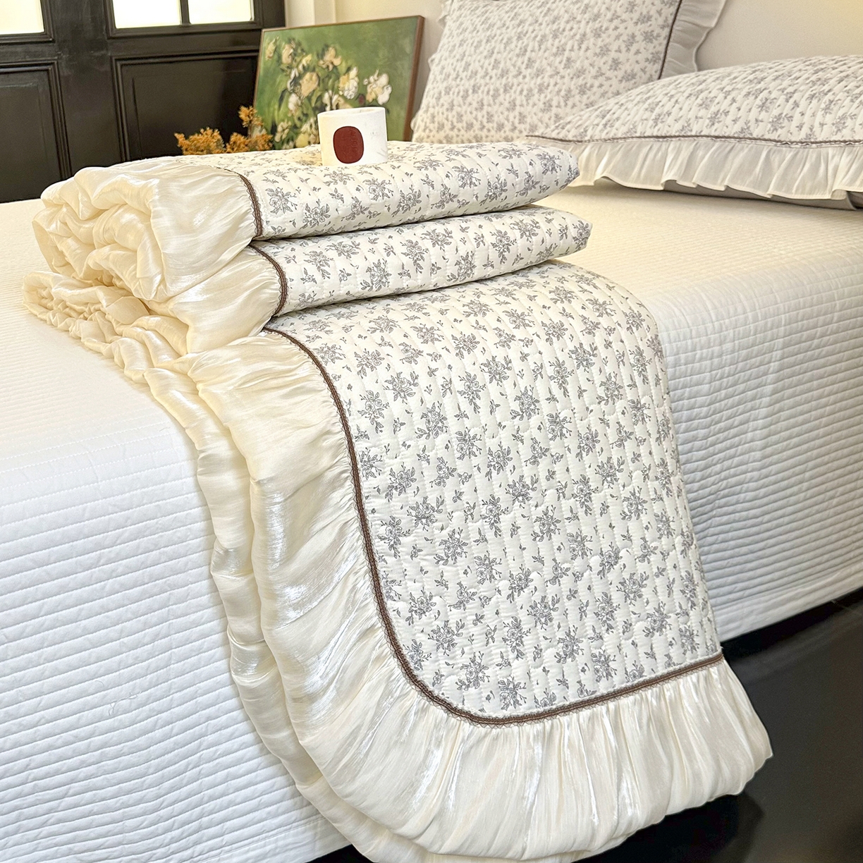 91家纺网 家纺一手货源 找家纺 美优兰 2026新款全棉13372法式花边床盖（含买家秀） 清幽