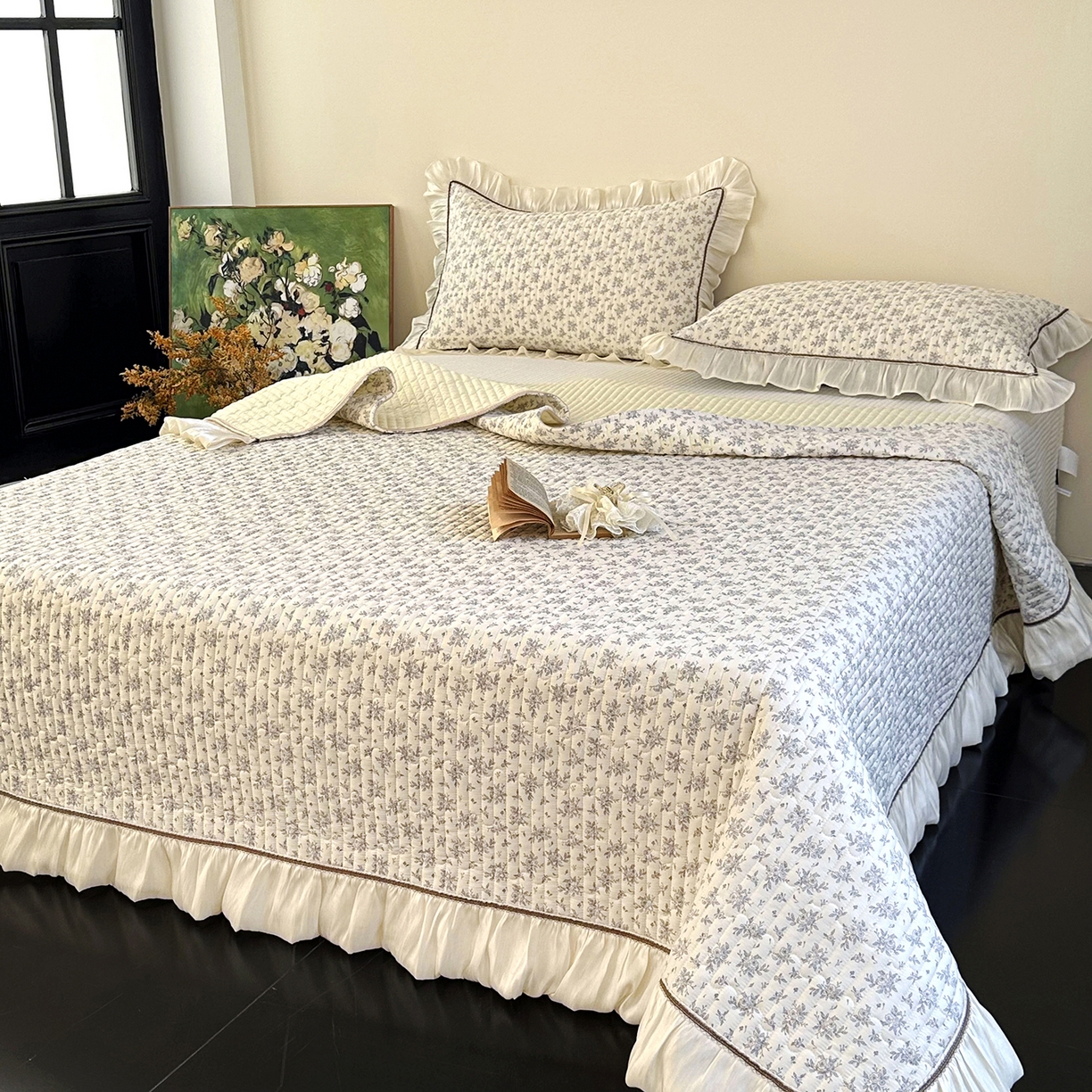 91家纺网 家纺一手货源 找家纺 美优兰 2026新款全棉13372法式花边床盖（含买家秀） 清幽