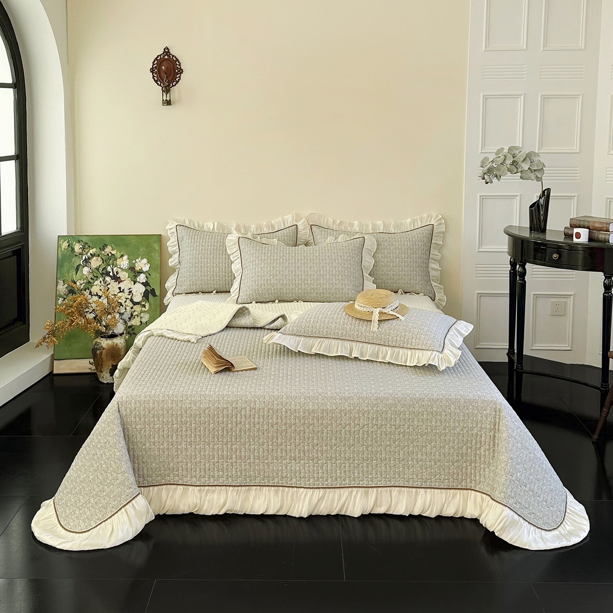 91家纺网 家纺一手货源 找家纺 美优兰 2026新款全棉13372法式花边床盖（含买家秀） 叶脉