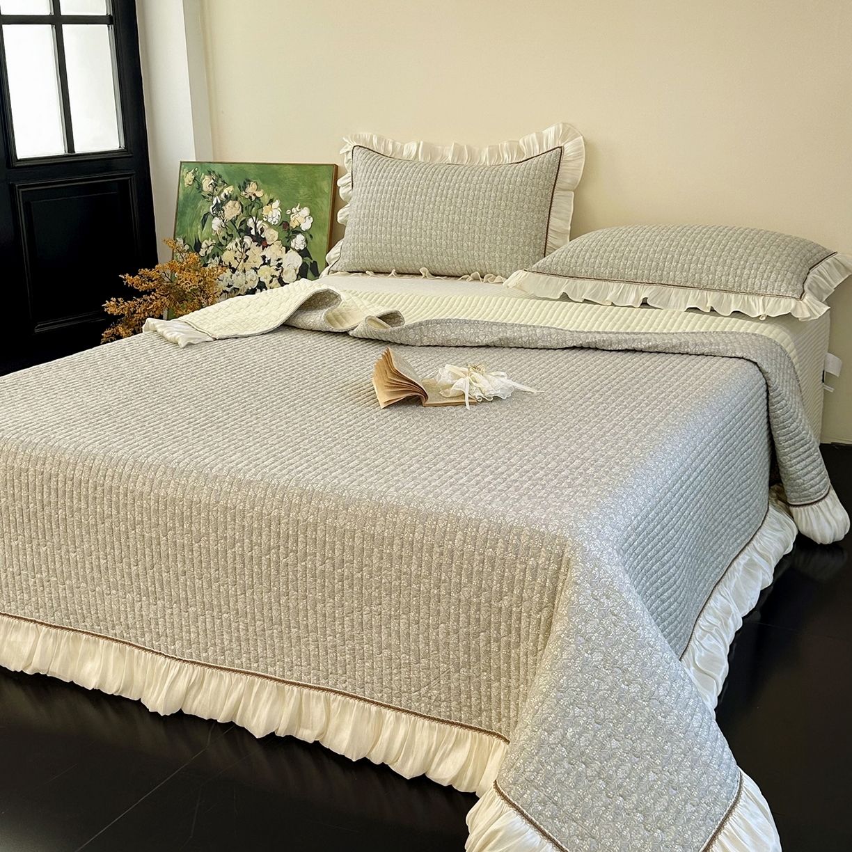 91家纺网 家纺一手货源 找家纺 美优兰 2026新款全棉13372法式花边床盖（含买家秀） 叶脉