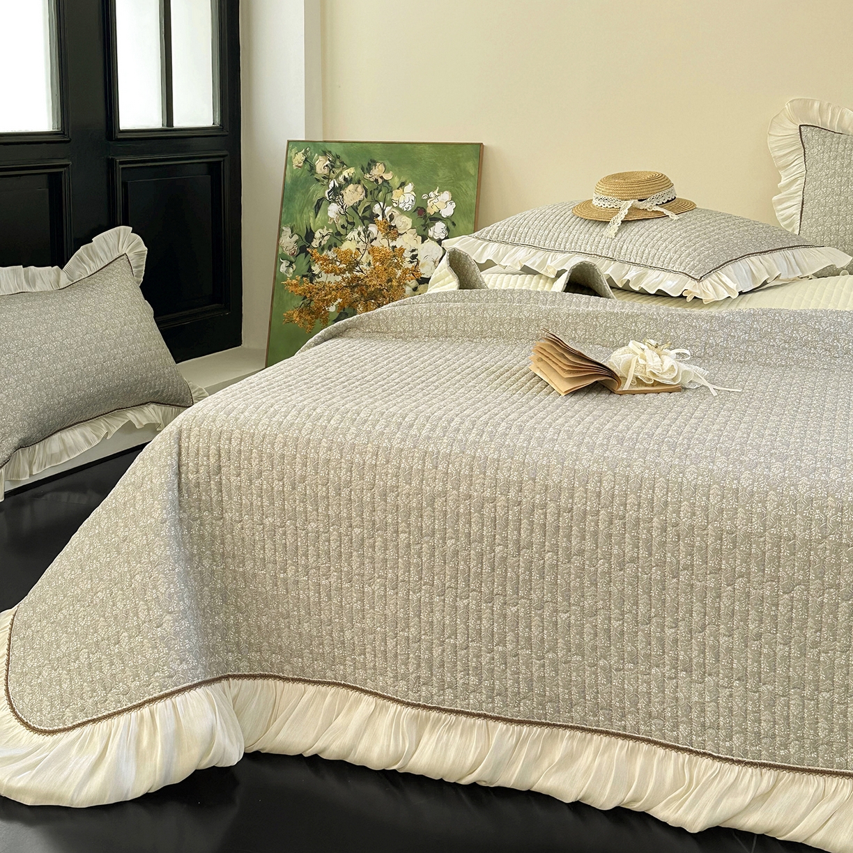 91家纺网 家纺一手货源 找家纺 美优兰 2026新款全棉13372法式花边床盖（含买家秀） 叶脉