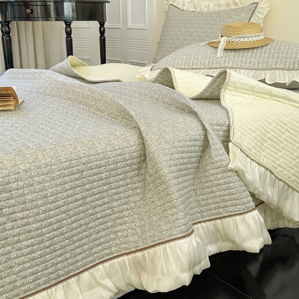 91家纺网 家纺一手货源 找家纺 美优兰 2026新款全棉13372法式花边床盖（含买家秀） 叶脉