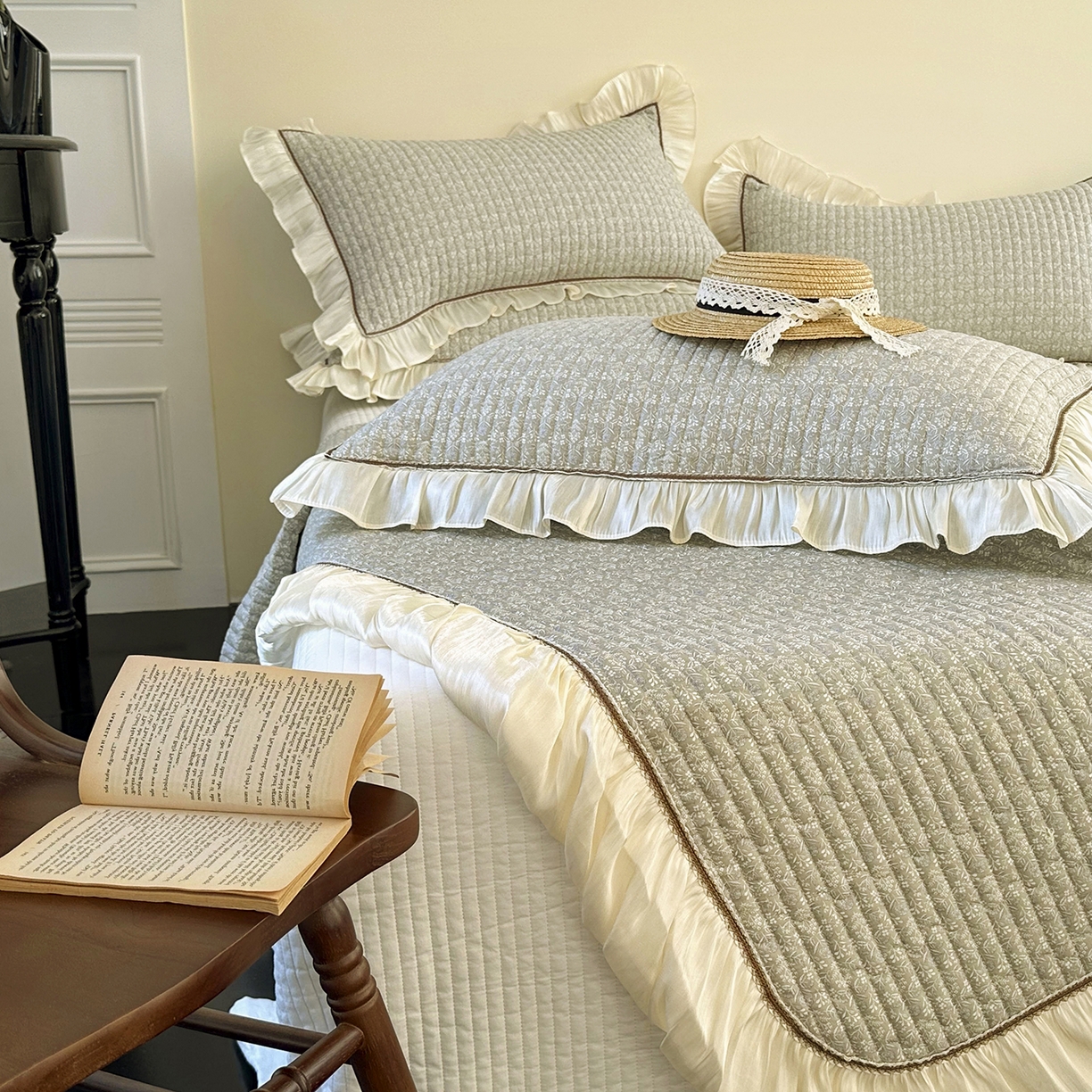 91家纺网 家纺一手货源 找家纺 美优兰 2026新款全棉13372法式花边床盖（含买家秀） 叶脉