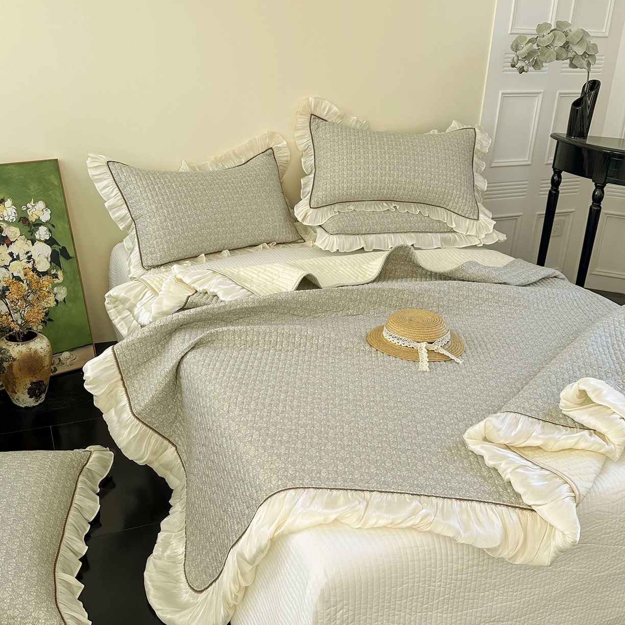 91家纺网 家纺一手货源 找家纺 美优兰 2026新款全棉13372法式花边床盖（含买家秀） 叶脉