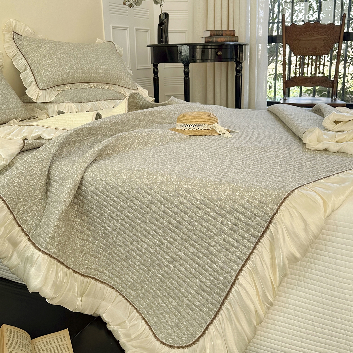 91家纺网 家纺一手货源 找家纺 美优兰 2026新款全棉13372法式花边床盖（含买家秀） 叶脉