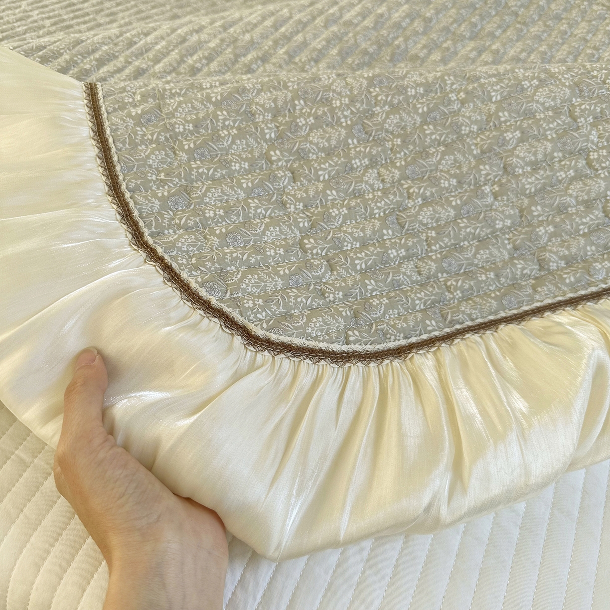 91家纺网 家纺一手货源 找家纺 美优兰 2026新款全棉13372法式花边床盖（含买家秀） 叶脉