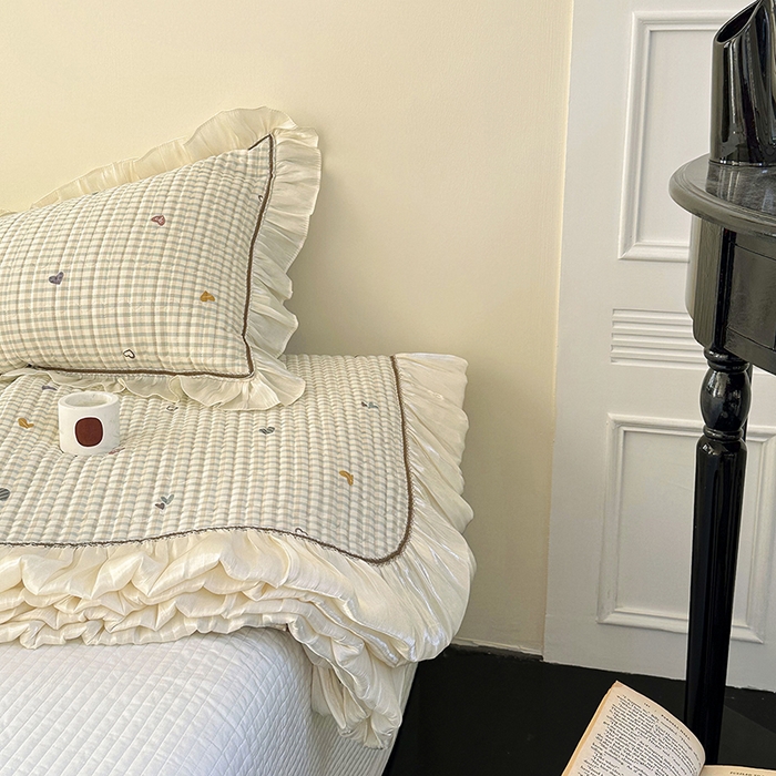 91家纺网 家纺一手货源 找家纺 美优兰 2026新款全棉13372法式花边床盖（含买家秀） 爱心格