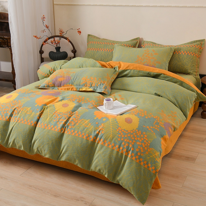 91家纺网 家纺一手货源 找家纺 大元 2026新款亲肤水洗棉双层纱提花四件套 春暖花开