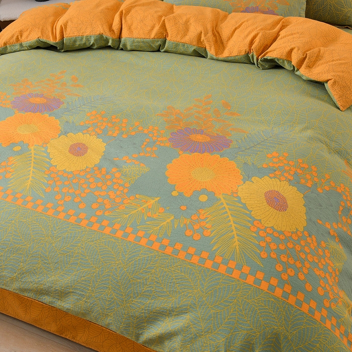 91家纺网 家纺一手货源 找家纺 大元 2026新款亲肤水洗棉双层纱提花四件套 春暖花开