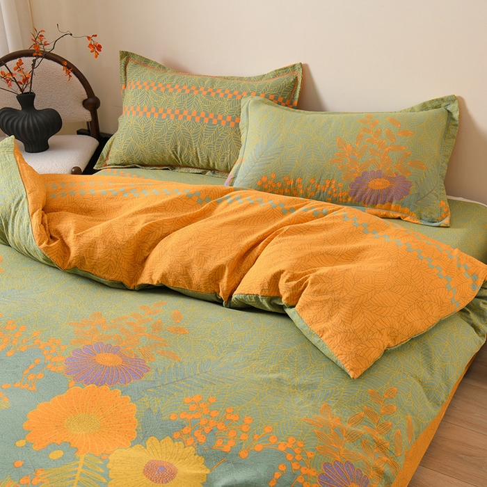 91家纺网 家纺一手货源 找家纺 大元 2026新款亲肤水洗棉双层纱提花四件套 春暖花开