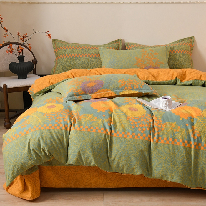 91家纺网 家纺一手货源 找家纺 大元 2026新款亲肤水洗棉双层纱提花四件套 春暖花开