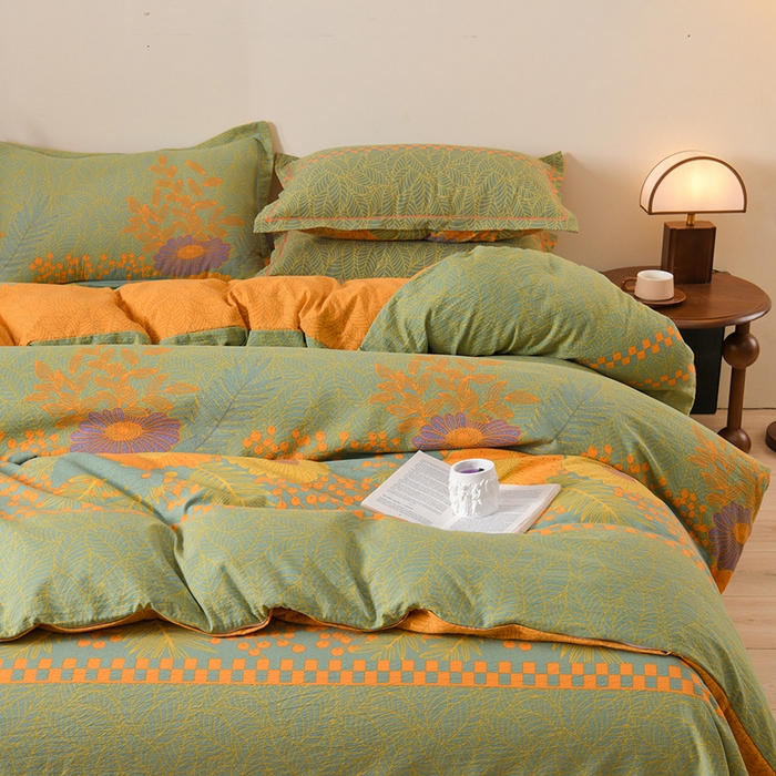 91家纺网 家纺一手货源 找家纺 大元 2026新款亲肤水洗棉双层纱提花四件套 春暖花开