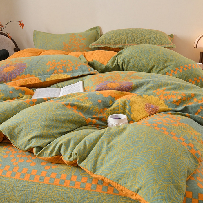 91家纺网 家纺一手货源 找家纺 大元 2026新款亲肤水洗棉双层纱提花四件套 春暖花开