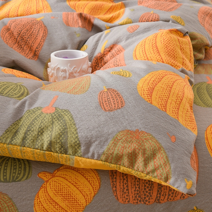 91家纺网 家纺一手货源 找家纺 大元 2026新款亲肤水洗棉双层纱提花四件套 多彩南瓜