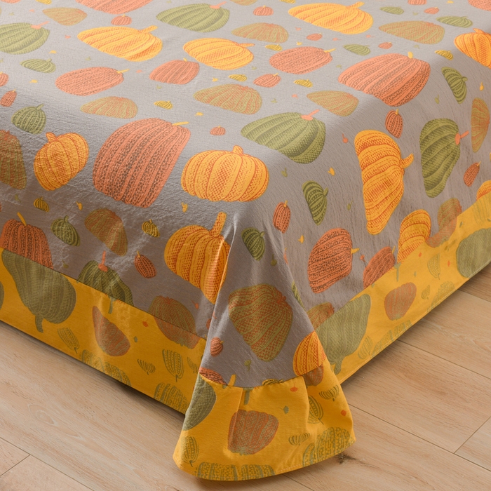 91家纺网 家纺一手货源 找家纺 大元 2026新款亲肤水洗棉双层纱提花四件套 多彩南瓜