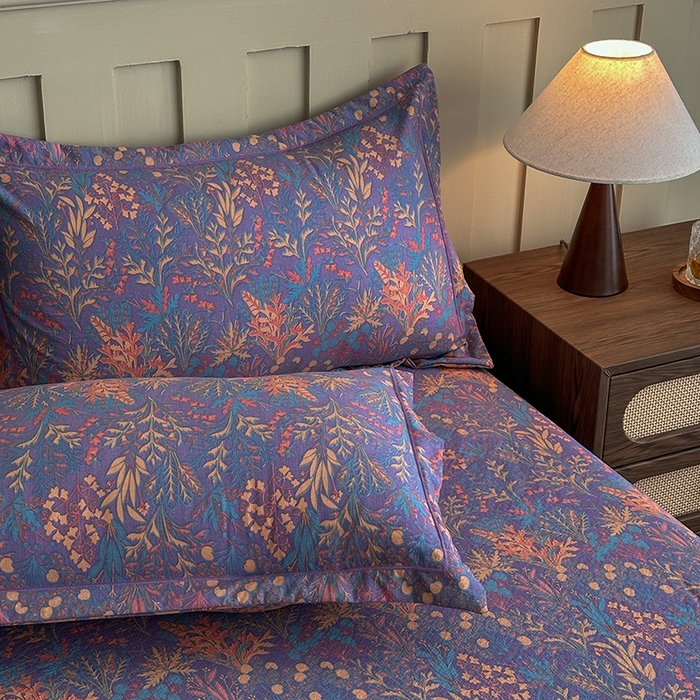 91家纺网 家纺一手货源 找家纺 大元 2026新款亲肤水洗棉双层纱提花四件套 薰衣草-紫