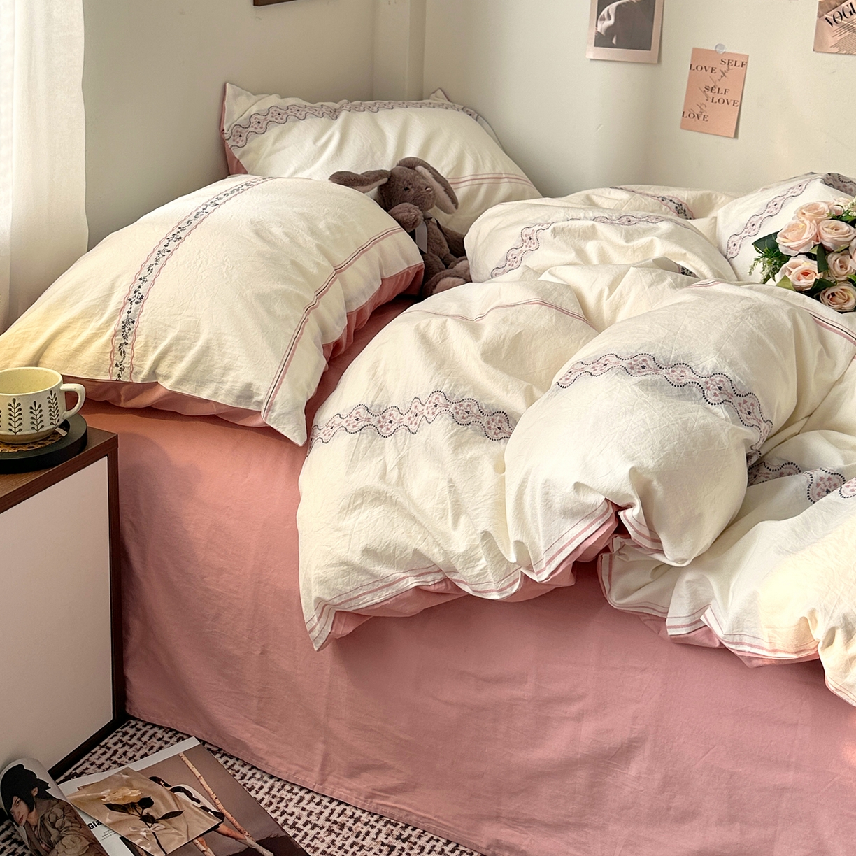 91家纺网 家纺一手货源 找家纺 （总）艾咪-Amy ntmy 2026新款法式复古风全棉纯棉色织提花四件套-繁花