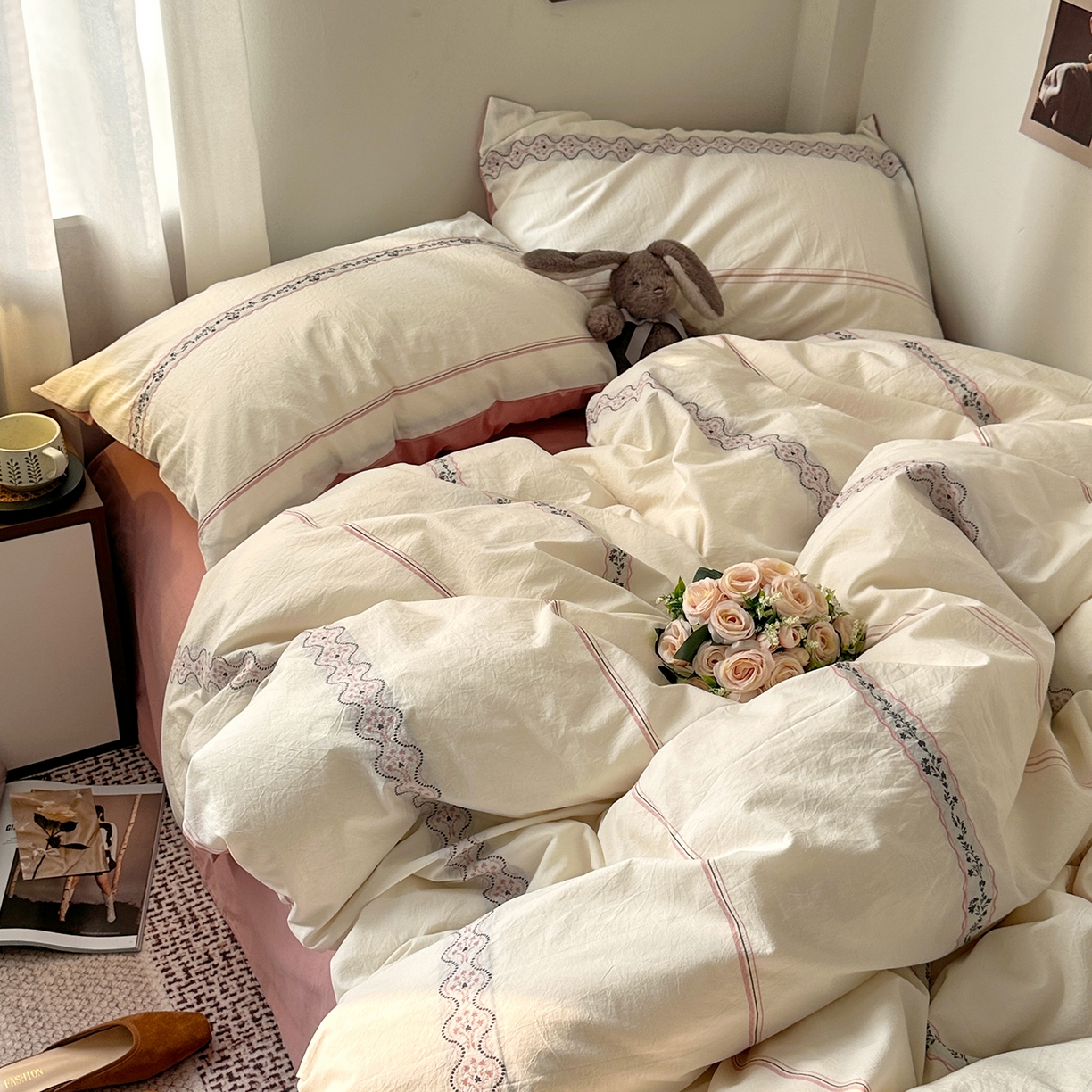 91家纺网 家纺一手货源 找家纺 （总）艾咪-Amy ntmy 2026新款法式复古风全棉纯棉色织提花四件套-繁花