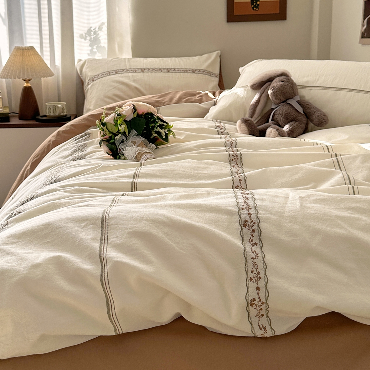 91家纺网 家纺一手货源 找家纺 艾咪-Amy ntmy 2026新款法式复古风全棉纯棉色织提花四件套-繁花 繁花咖