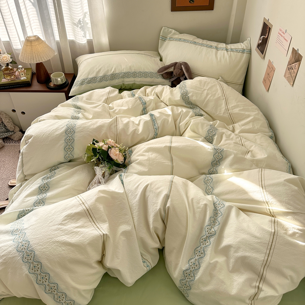 91家纺网 家纺一手货源 找家纺 艾咪-Amy ntmy 2026新款法式复古风全棉纯棉色织提花四件套-繁花 繁花绿