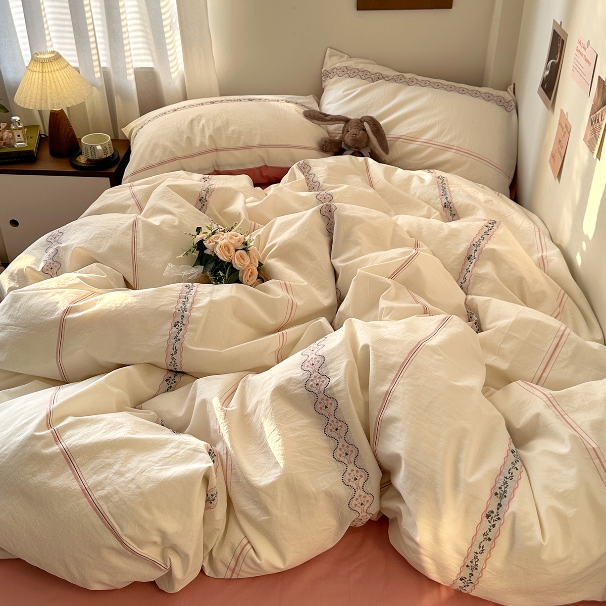 91家纺网 家纺一手货源 找家纺 艾咪-Amy ntmy 2026新款法式复古风全棉纯棉色织提花四件套-繁花 繁花粉