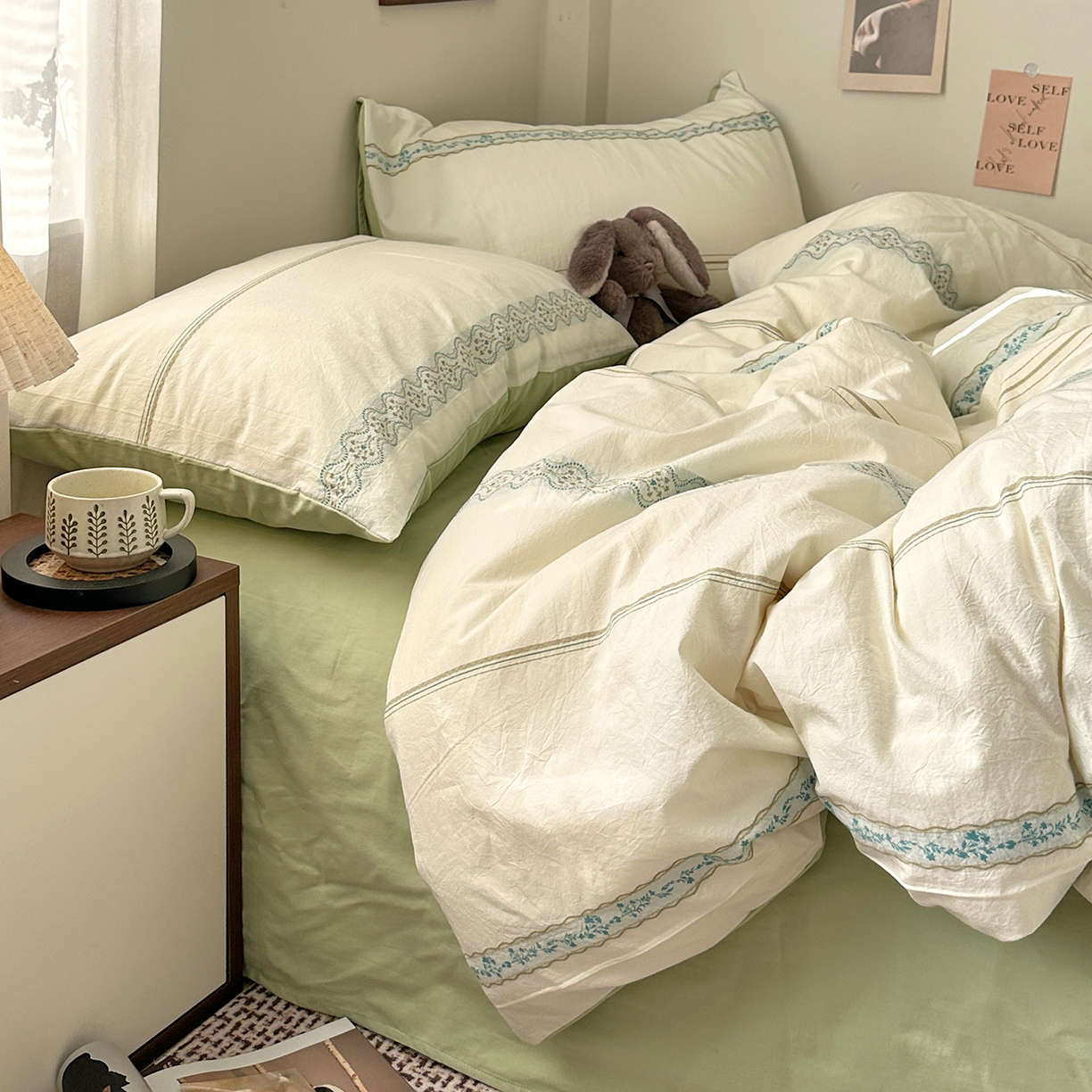 91家纺网 家纺一手货源 找家纺 艾咪-Amy ntmy 2026新款法式复古风全棉纯棉色织提花四件套-繁花 繁花绿