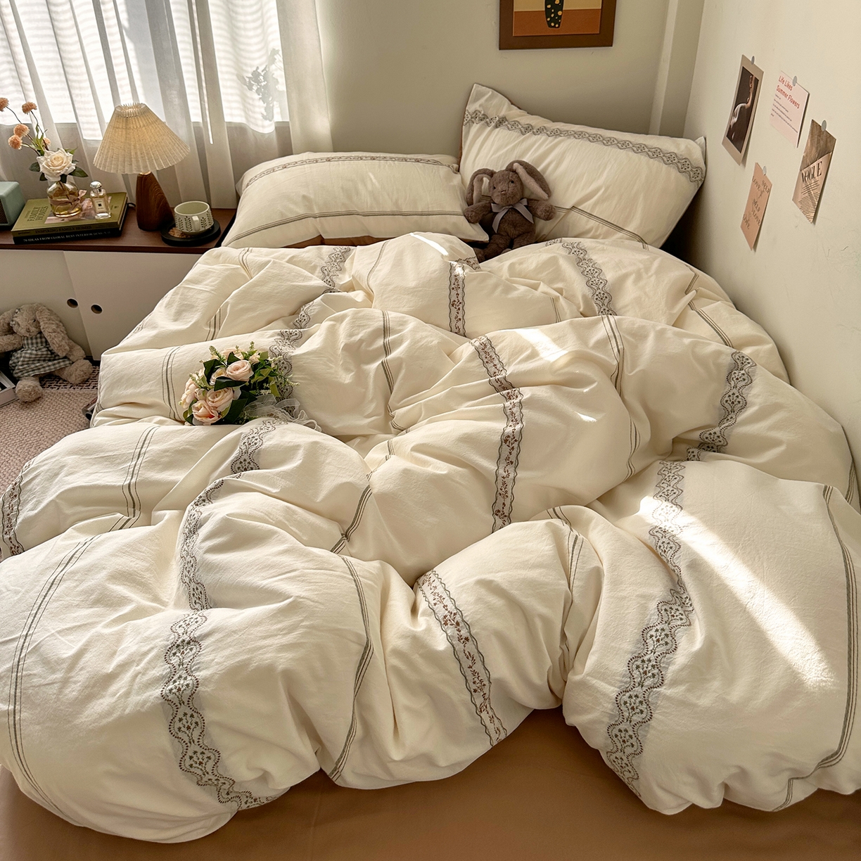 91家纺网 家纺一手货源 找家纺 艾咪-Amy ntmy 2026新款法式复古风全棉纯棉色织提花四件套-繁花 繁花咖