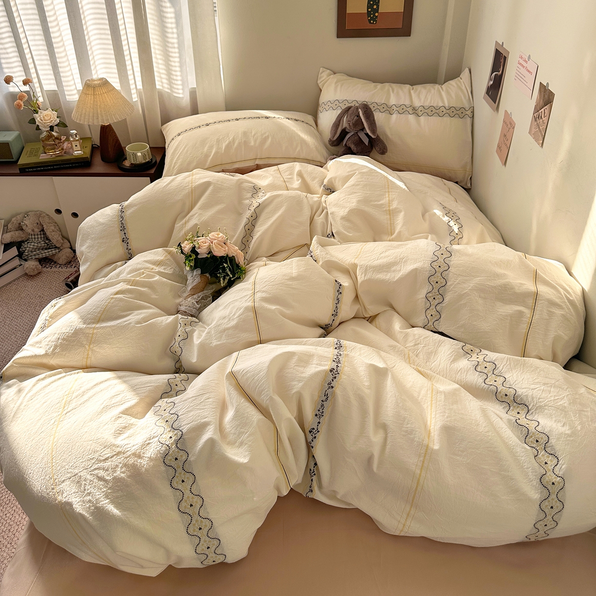 91家纺网 家纺一手货源 找家纺 艾咪-Amy ntmy 2026新款法式复古风全棉纯棉色织提花四件套-繁花 繁花驼