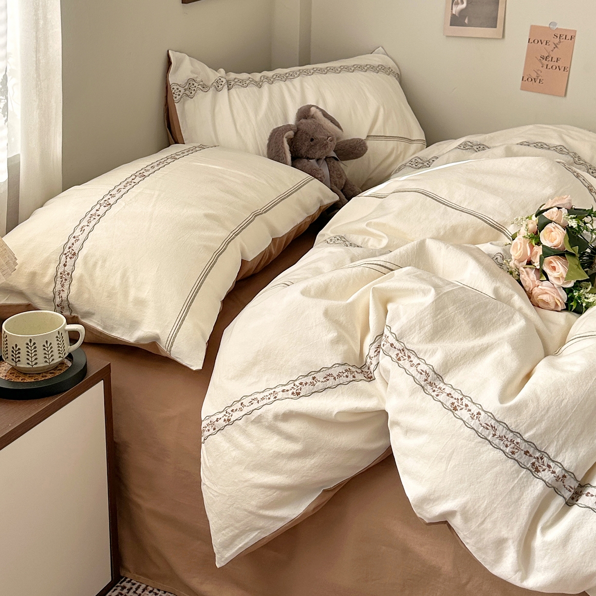 91家纺网 家纺一手货源 找家纺 艾咪-Amy ntmy 2026新款法式复古风全棉纯棉色织提花四件套-繁花 繁花咖