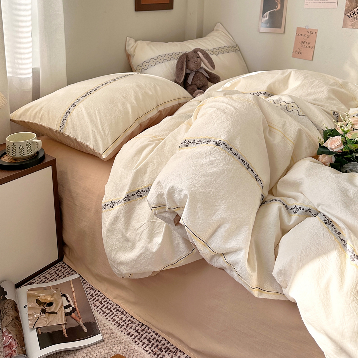 91家纺网 家纺一手货源 找家纺 艾咪-Amy ntmy 2026新款法式复古风全棉纯棉色织提花四件套-繁花 繁花驼