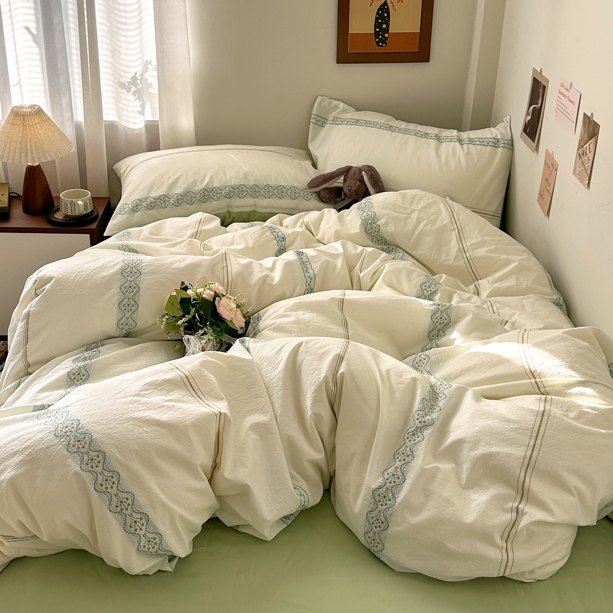 91家纺网 家纺一手货源 找家纺 艾咪-Amy ntmy 2026新款法式复古风全棉纯棉色织提花四件套-繁花 繁花绿