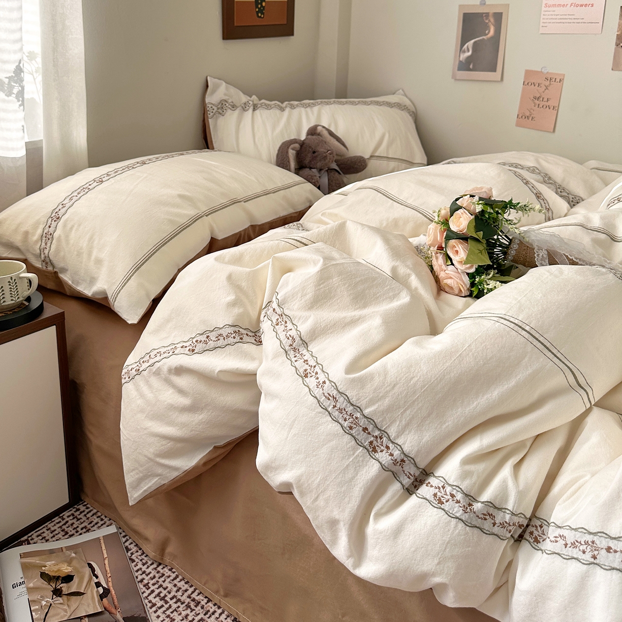 91家纺网 家纺一手货源 找家纺 艾咪-Amy ntmy 2026新款法式复古风全棉纯棉色织提花四件套-繁花 繁花咖