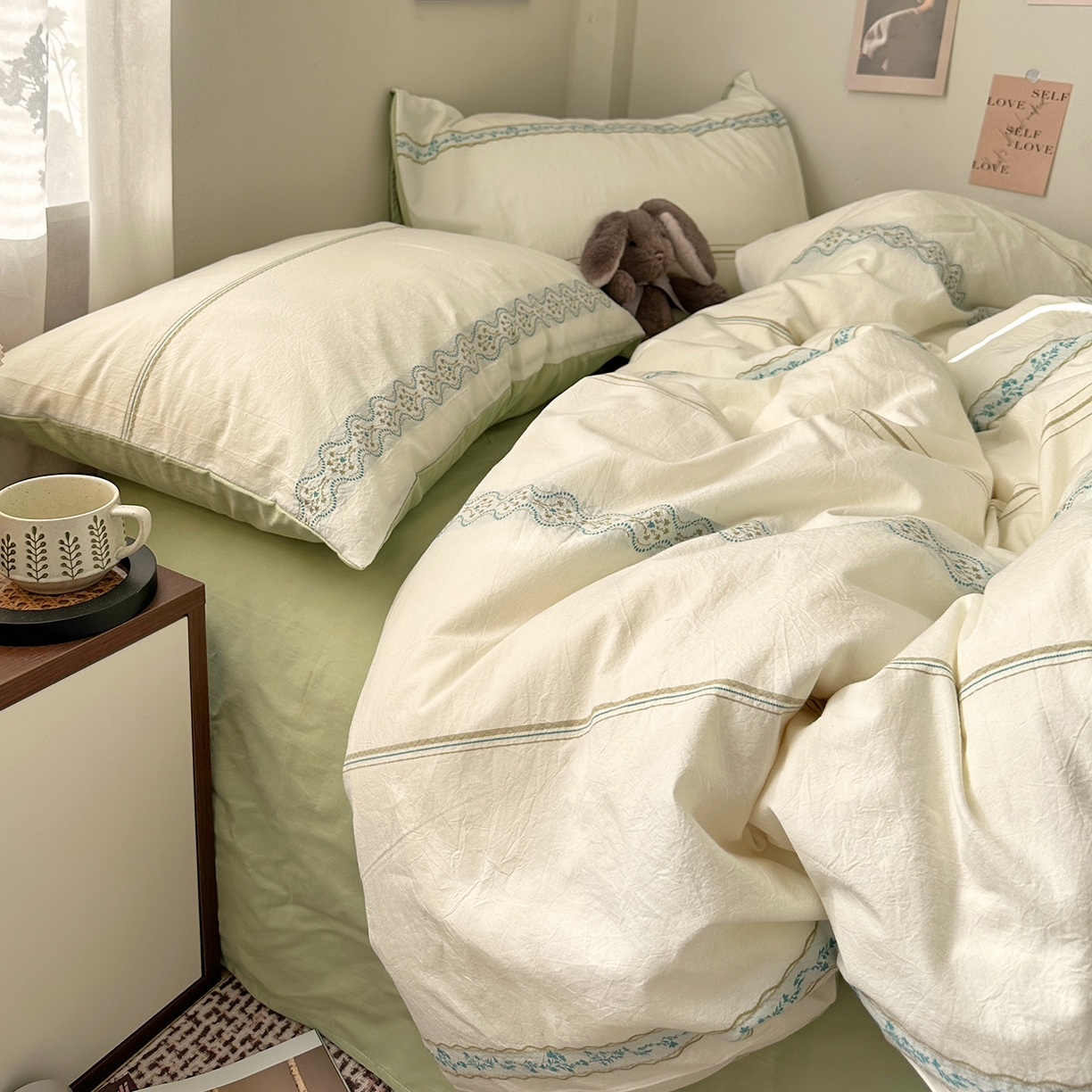 91家纺网 家纺一手货源 找家纺 艾咪-Amy ntmy 2026新款法式复古风全棉纯棉色织提花四件套-繁花 繁花绿