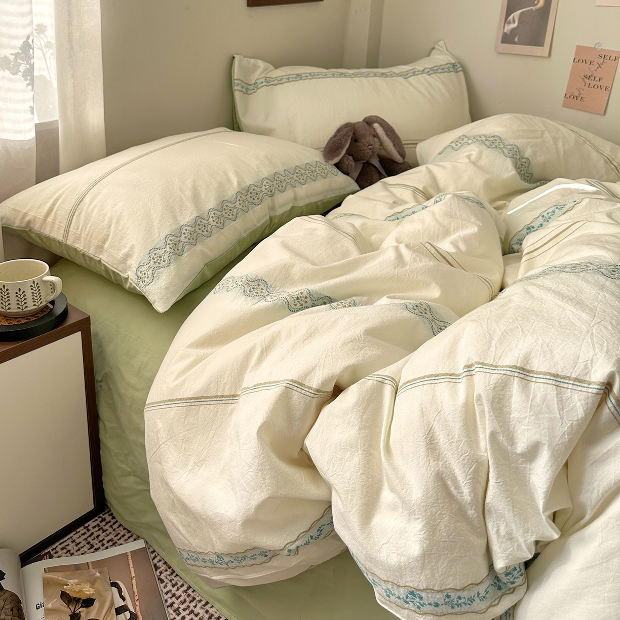 91家纺网 家纺一手货源 找家纺 艾咪-Amy ntmy 2026新款法式复古风全棉纯棉色织提花四件套-繁花 繁花绿