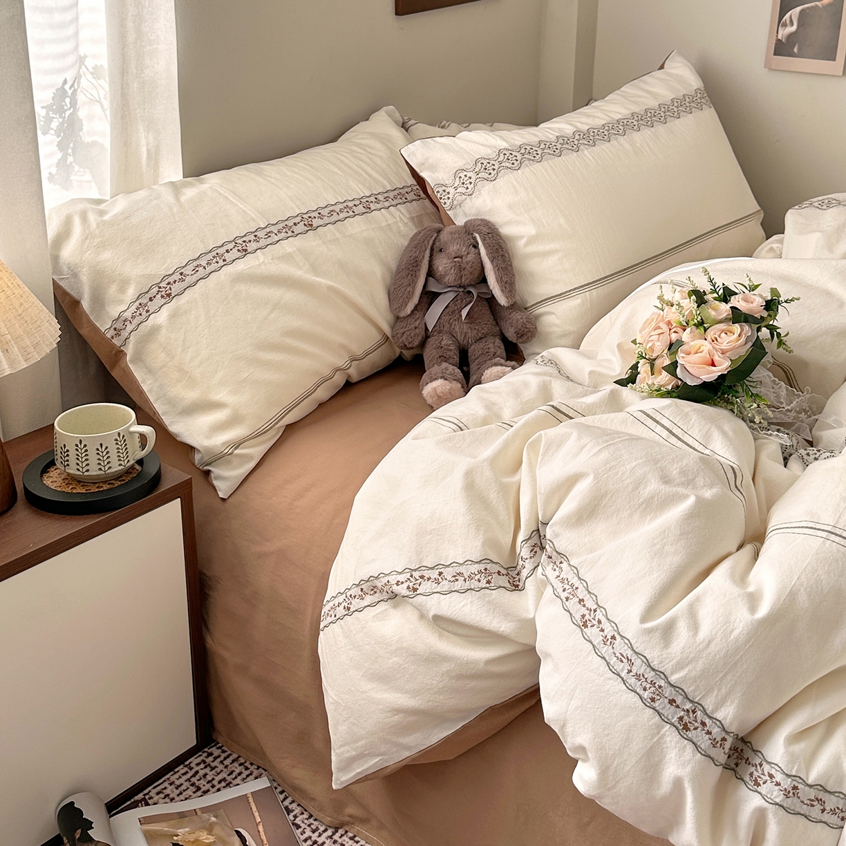 91家纺网 家纺一手货源 找家纺 艾咪-Amy ntmy 2026新款法式复古风全棉纯棉色织提花四件套-繁花 繁花咖