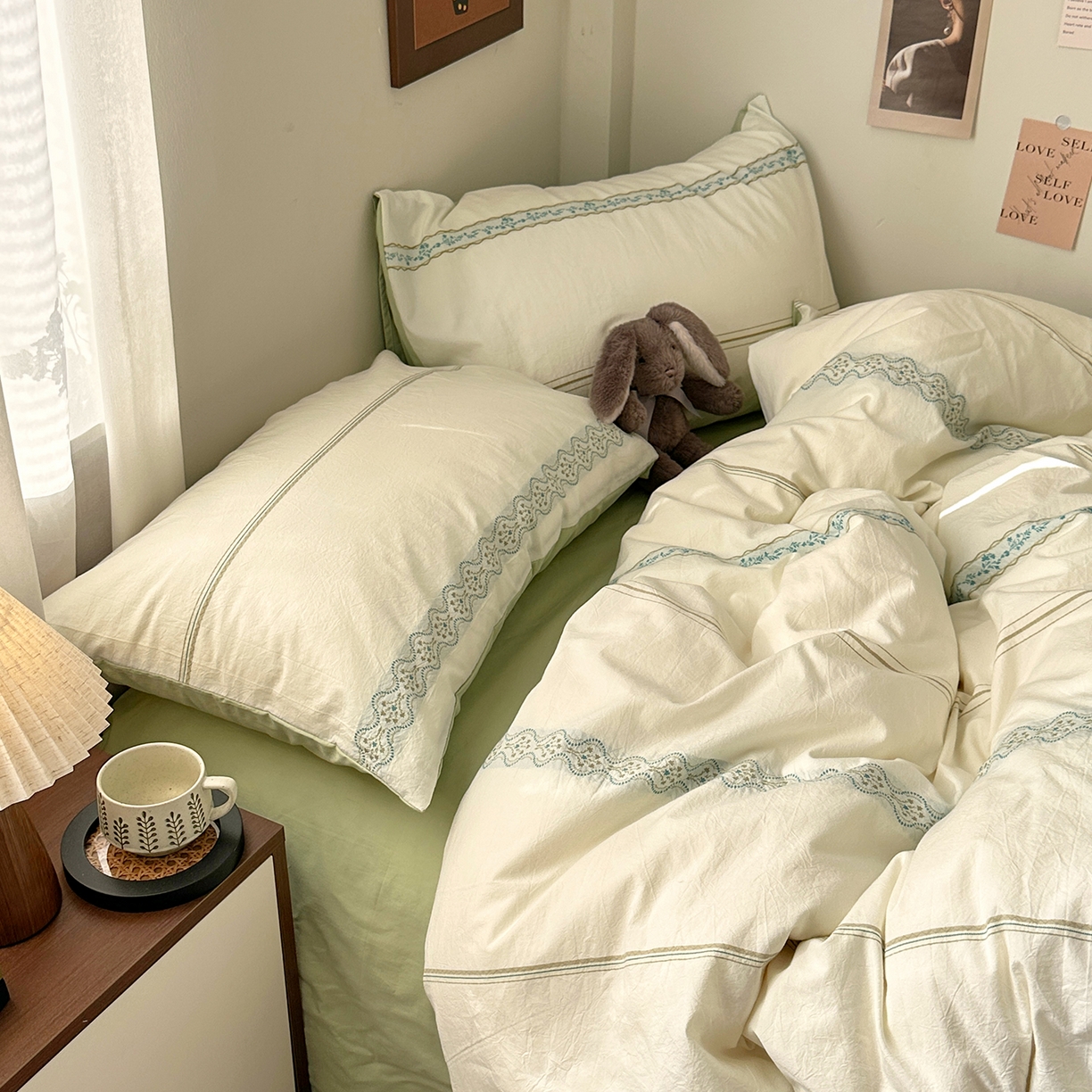 91家纺网 家纺一手货源 找家纺 艾咪-Amy ntmy 2026新款法式复古风全棉纯棉色织提花四件套-繁花 繁花绿