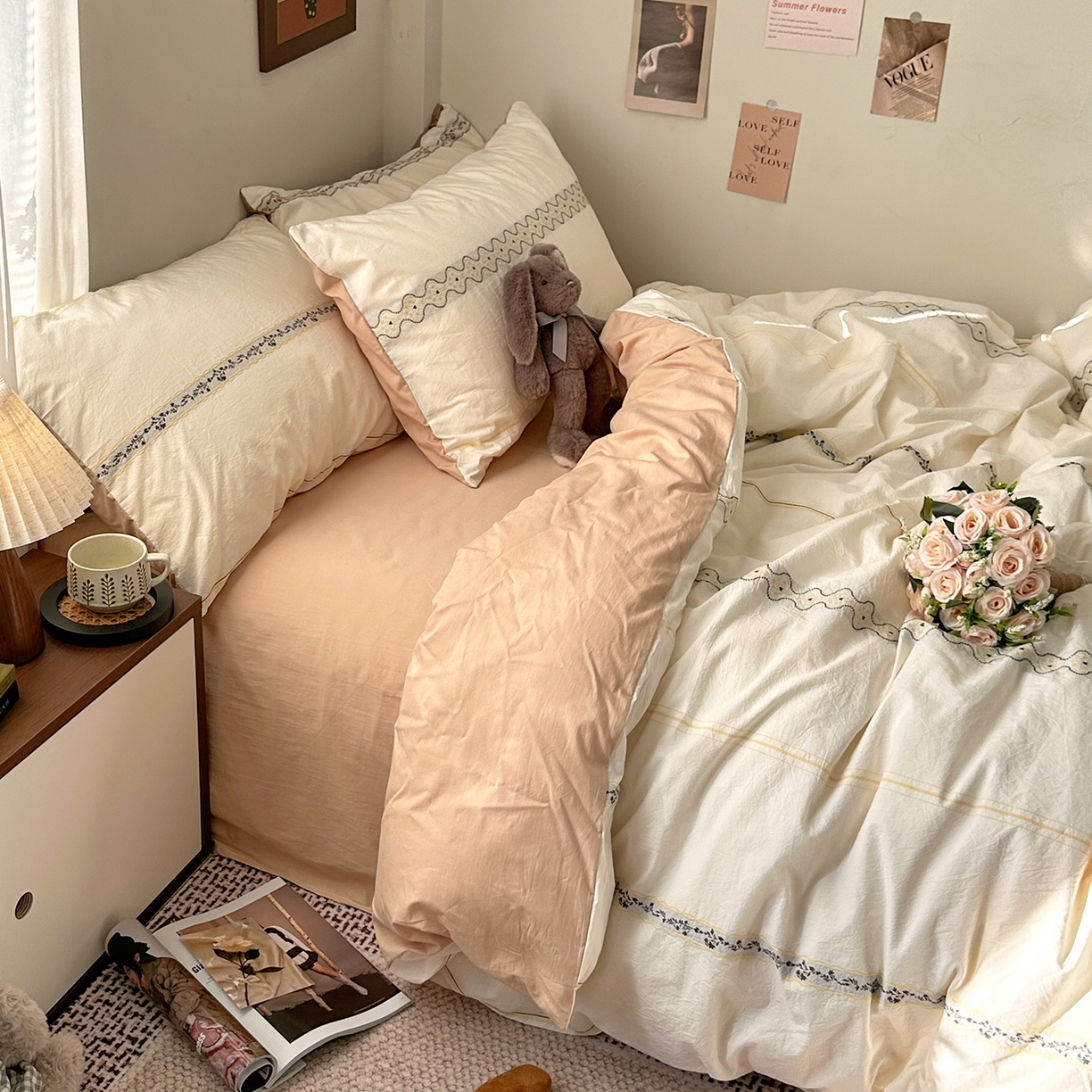 91家纺网 家纺一手货源 找家纺 艾咪-Amy ntmy 2026新款法式复古风全棉纯棉色织提花四件套-繁花 繁花驼