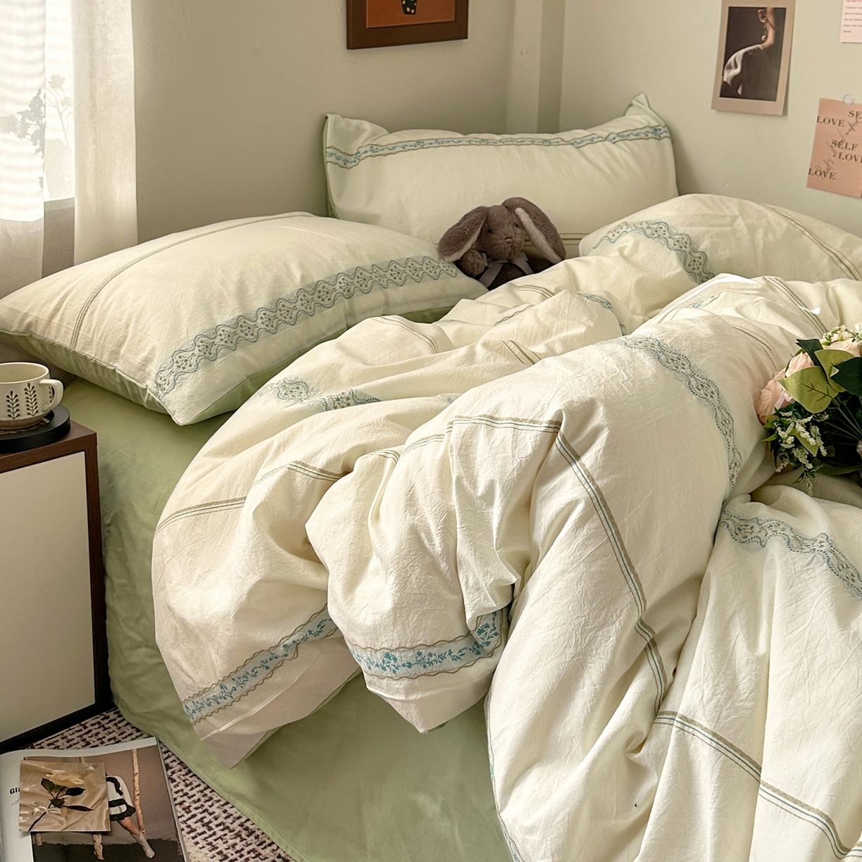 91家纺网 家纺一手货源 找家纺 艾咪-Amy ntmy 2026新款法式复古风全棉纯棉色织提花四件套-繁花 繁花绿