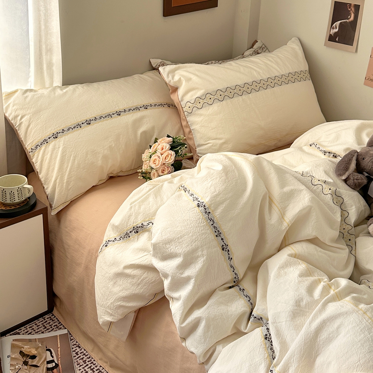 91家纺网 家纺一手货源 找家纺 艾咪-Amy ntmy 2026新款法式复古风全棉纯棉色织提花四件套-繁花 繁花驼