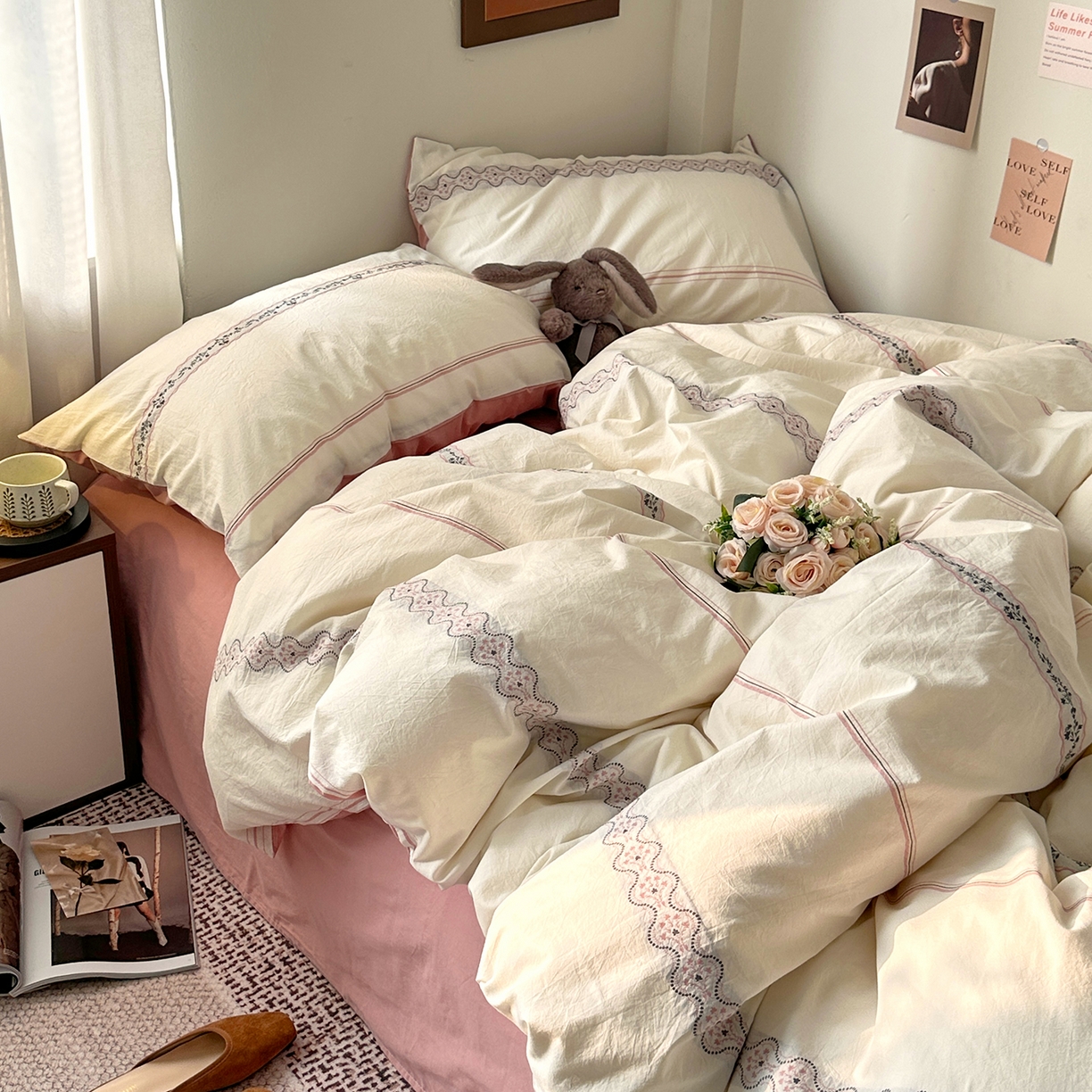 91家纺网 家纺一手货源 找家纺 艾咪-Amy ntmy 2026新款法式复古风全棉纯棉色织提花四件套-繁花 繁花粉